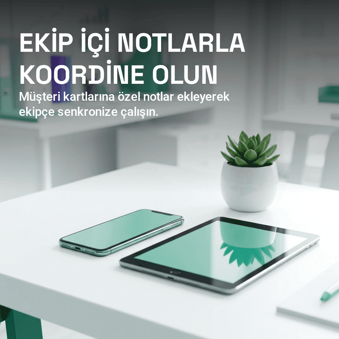 GelsinSatışlar ortak gelen kutusunda ekip üyelerinin müşteri kartına eklediği gizli ekip notları ve görüşme atama arayüzü